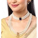 Gold Plated Blue American Diamond Ethnic Layered Necklaces