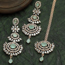 Gold Plated Sea Green Kundan Bead Drops Ethnic Maang Tikka & Earring