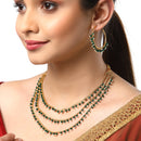 Gold Plated Green Stylish Pearl Ethnic Layered Necklaces