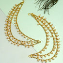 Gold Plated Drop White Pearl Ethnic Ear Chain Earrings