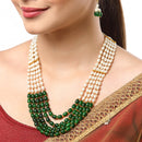 Gold Plated Green Pearl Ethnic Layered Necklaces