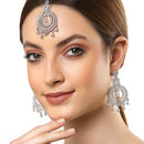 Rhodium Plated White American Diamond Bead Drops Modern Elegance Maang Tikka & Earring