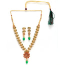 Gold Plated Leaf Green Cubic Zirconia Ethnic Necklace Jewellery Set
