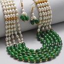 Gold Plated Green Pearl Ethnic Layered Necklaces