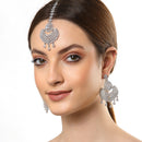Rhodium Plated White ADStudded Bead Drops Modern Elegance Maang Tikka & Earring