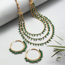 Gold Plated Green Stylish Pearl Ethnic Layered Necklaces