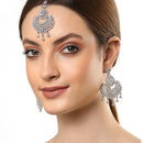 Rhodium Plated White ADStudded Bead Drops Modern Elegance Maang Tikka & Earring