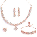 Rose Gold Plated Square White American Diamond Ethnic Complete Jewellery Set