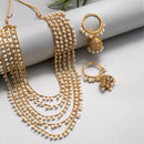 Gold Plated White Pearl Ethnic Layered Necklaces