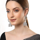 Rhodium Plated White AD Studded Ethnic Jhumka Jhumki Earrings