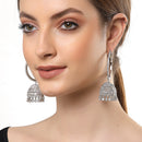 Rhodium Plated White AD Studded Ethnic Jhumka Jhumki Earrings