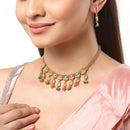 Gold Plated Cushion-Cut Multicolor American Diamond Ethnic South Indian Jewellery Set