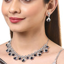 Rhodium Plated Triangle Cut Blue American Diamond Ethnic Necklace Jewellery Set