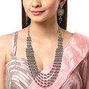 Rhodium Plated Draped Multicolor Cubic Zirconia Ethnic Oxidised Necklace
