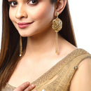 Gold Plated Flower Gold No Gemstone Ethnic Long Drop Earrings