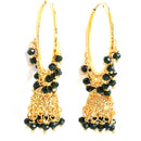Gold Plated Dome Shape Blue Pearl Beaded Ethnic Jhumka Jhumki Earrings