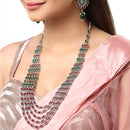Rhodium Plated Draped Multicolor Cubic Zirconia Ethnic Oxidised Necklace