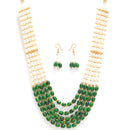 Gold Plated Green Pearl Ethnic Layered Necklaces