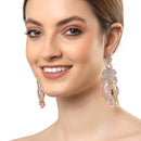 Rose Gold Plated Crescent Chandelier Pink AD Contemporary Long Drop Earrings