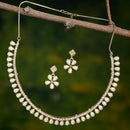 Gold Plated Teardrop White AD Ethnic Necklace Jewellery Set