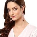 Rose Gold Plated Crescent Chandelier Red AD Contemporary Long Drop Earrings