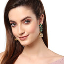 Gold Plated Leaf Shape Green CZ Studded Ethnic Jhumka Jhumki Earrings