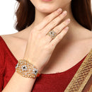 Gold Plated Black AD Stone Contemporary Bracelet With Ring