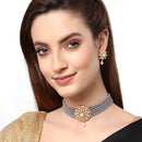 Gold Plated Rosette Motif Grey American Diamond Ethnic Traditional Choker Jewellery Set