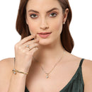 Gold Plated White Cubic Zirconia Daily Wear Pendant Matching Set
