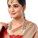 Gold Plated Red Stylish Kundan Ethnic Bridal Jewellery Set