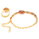 Gold Plated Red AD Stone Ethnic Bracelet With Ring