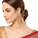 Multi Layered White Pearl Gold Plated Ethnic Ear Chain Earrings