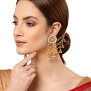 Multi Layered White Pearl Gold Plated Ethnic Ear Chain Earrings