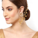 Gold Plated Circular Shape White Pearl Ethnic Ear Chain Earrings