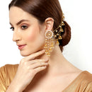 Gold Plated Circular Shape White Pearl Ethnic Ear Chain Earrings