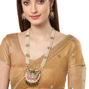 Gold Plated Crescent Multicolor Pearl Ethnic Long Necklace Set