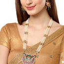 Gold Plated Crescent Multicolor Pearl Ethnic Long Necklace Set
