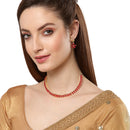 Gold Plated Pear Cut Red AD Ethnic Necklace Jewellery Set