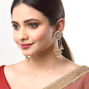 Gold Plated Circular Shape White Pearl Ethnic Chandbali Earrings