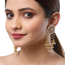 Gold Plated Circular Shape White Pearl Ethnic Chandbali Earrings