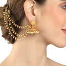 Gold Plated Drop White Pearl Ethnic Ear Chain Earrings