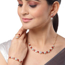 Gold Plated Curved Red American Diamond Ethnic Complete Jewellery Set