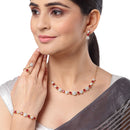 Gold Plated Curved Red American Diamond Ethnic Complete Jewellery Set