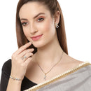 Gold Plated White American Diamond Contemporary Pendant Matching Set