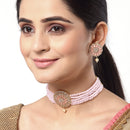 Gold Plated Circular Motif Pink American Diamond Ethnic Traditional Choker Jewellery Set