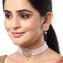Gold Plated Circular Motif Pink American Diamond Ethnic Traditional Choker Jewellery Set