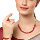 Gold Plated Marquise Red AD Stone Ethnic Complete Jewellery Set