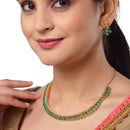 Gold Plated Teardrop Green American Diamond Ethnic Necklace Jewellery Set