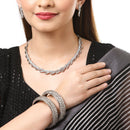 Oxidised Leaf Motif White Cubic Zirconia Ethnic Necklace