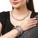 Oxidised Leaf Motif White Cubic Zirconia Ethnic Necklace